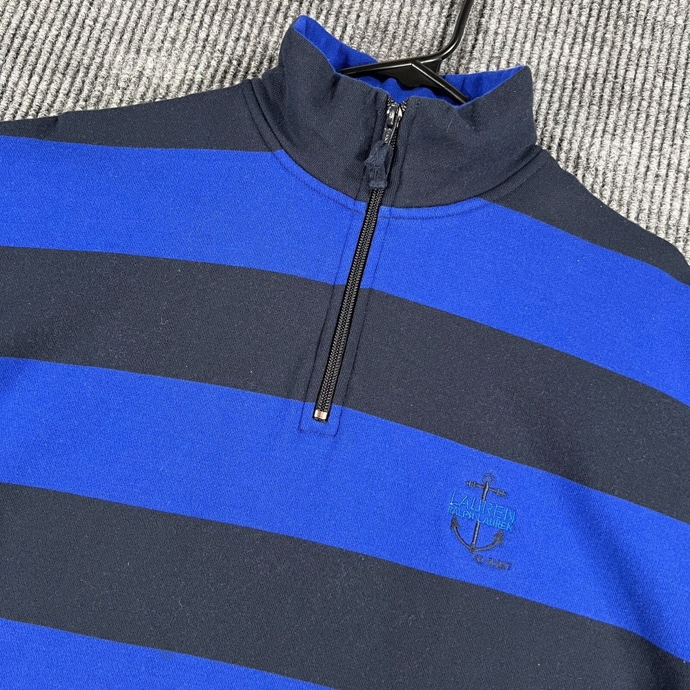 Lauren Ralph Lauren Sweatshirt Pullover Womens Large Blue Black Striped 1/4 Zip